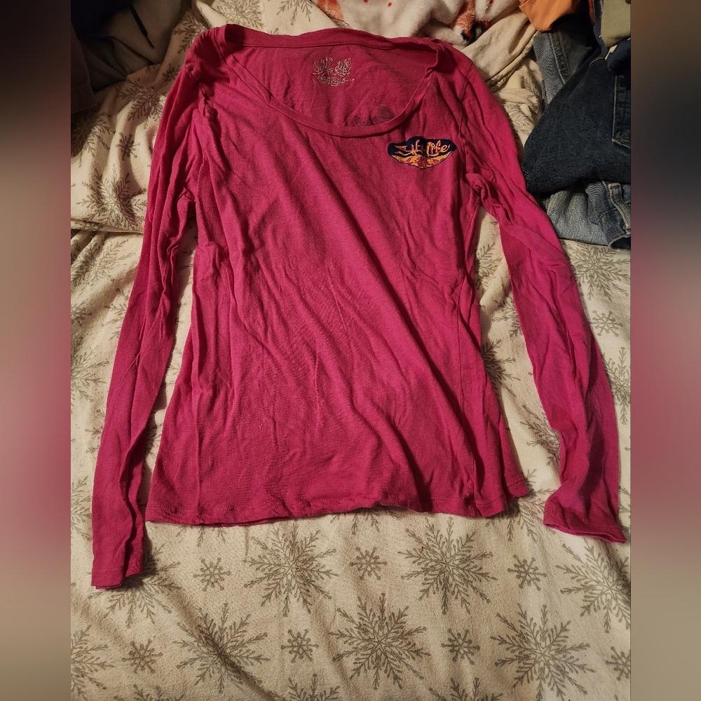 Vibrant Red Long Sleeve Tee with Embroidered Detail